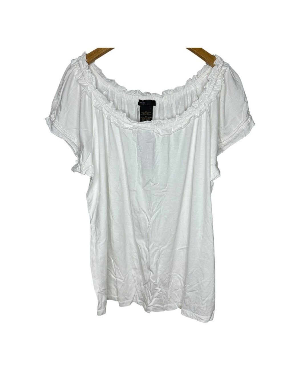 Grace Elements‎ White Short Sleeve Ruffle Neck & Sleeve Casual Top Size XXL
